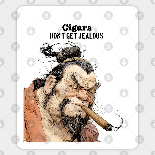 Puff Sumo: "Cigars Don't Get Jealous" on a light (Knocked Out) background Sticker by Puff Sumo